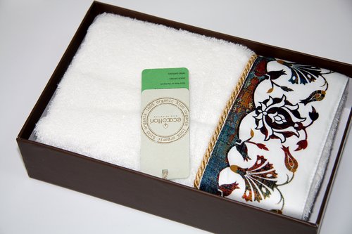 Полотенце для ванной в подарочной упаковке Ecocotton AHSEN органический хлопок женский кремовый 50х90, фото, фотография