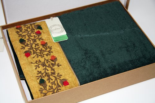 Полотенце для ванной в подарочной упаковке Ecocotton PIETRA органический хлопок зелёный 80х150, фото, фотография