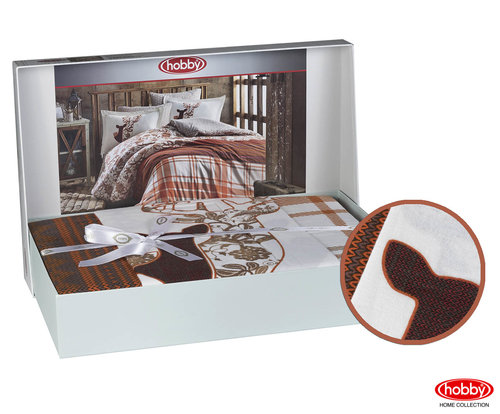 Постельное белье Hobby Home Collection VALENTINA хлопковая фланель коричневый 1,5 спальный, фото, фотография