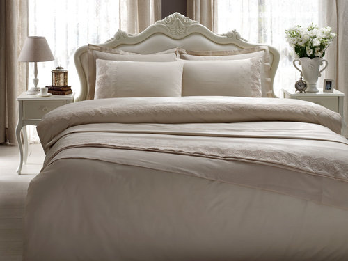 Постельное белье Tivolyo Home ALIANZ хлопковый сатин делюкс бежевый евро, фото, фотография
