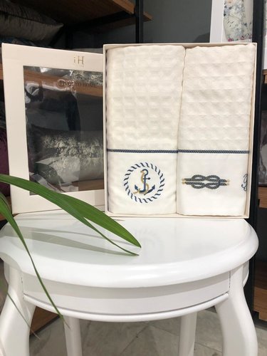 Подарочный набор полотенец для ванной 2 пр. Tivoyo Home ANCHOR хлопковая вафля белый, фото, фотография