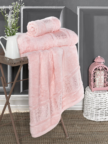 Полотенце для ванной Karna ARMOND бамбуковая махра розовый 50х90, фото, фотография