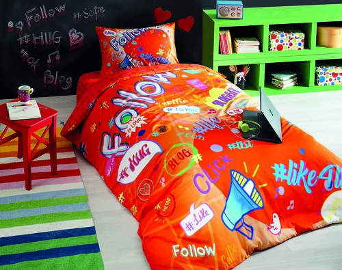 Комплект подросткового постельного белья TAC BLOGGER хлопковый ранфорс оранжевый 1,5 спальный, фото, фотография