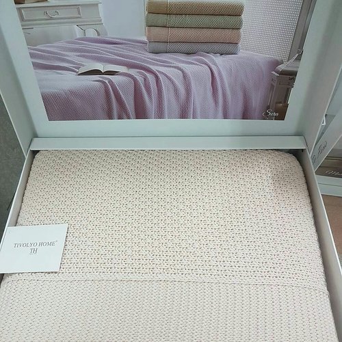 Вязаный плед-покрывало Tivolyo Home SERA акрил бежевый 180х240, фото, фотография
