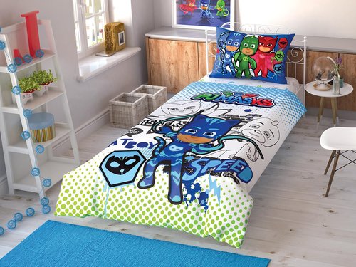 Детское постельное белье TAC PJ MASKS CEK хлопковый ранфорс 1,5 спальный, фото, фотография