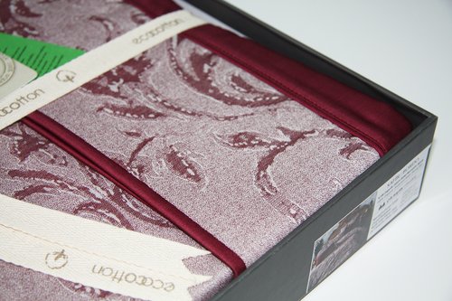 Постельное белье Ecocotton SAFIR органический хлопковый сатин-жаккард делюкс бордовый евро, фото, фотография