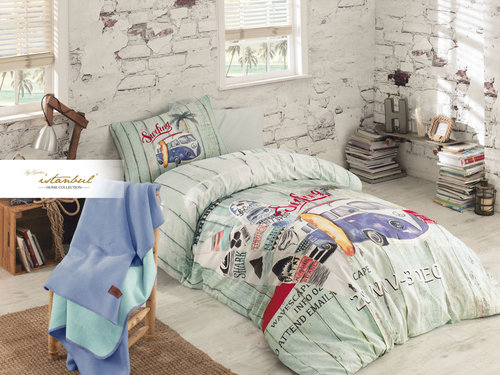 Детское постельное белье с пледом Istanbul Home Collection GENC RANFORCE SURFER хлопковый ранфорс 1,5 спальный, фото, фотография