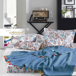 Постельное белье с покрывалом-пике Istanbul Home Collection UP STYLE хлопковый ранфорс синий евро, фото, фотография