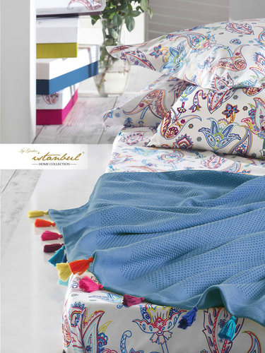 Постельное белье с покрывалом-пике Istanbul Home Collection UP STYLE хлопковый ранфорс синий евро, фото, фотография