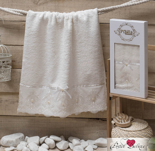 Полотенце для ванной в подарочной упаковке Pupilla INCI бамбуковая махра кремовый 50х90, фото, фотография