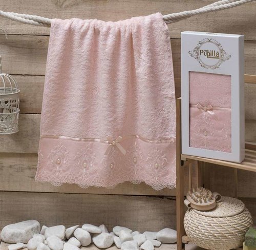 Полотенце для ванной в подарочной упаковке Pupilla INCI бамбуковая махра розовый 50х90, фото, фотография
