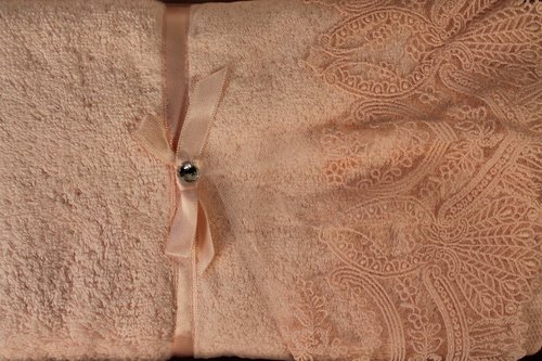 Полотенце для ванной в подарочной упаковке Pupilla VITA бамбуковая махра персиковый 50х90, фото, фотография