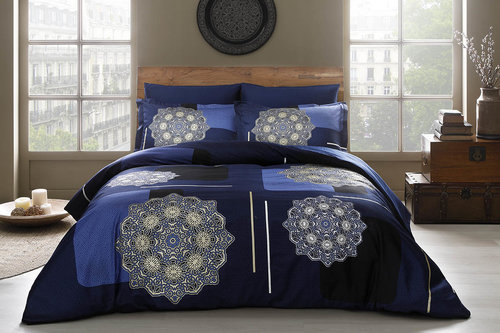 Постельное белье TAC DELUX MILLA хлопковый сатин deluxe синий евро, фото, фотография