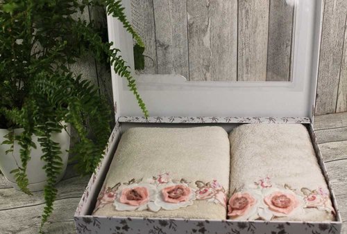 Набор полотенец для ванной в подарочной упаковке 2 пр. Pupilla ANEMON бамбуковая махра белый, фото, фотография