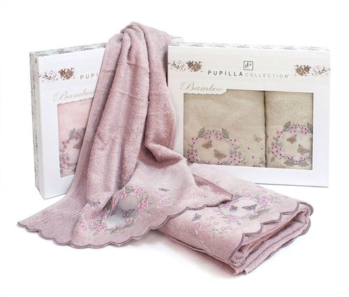 Набор полотенец для ванной в подарочной упаковке 2 пр. Pupilla ARMONI бамбуковая махра белый, фото, фотография