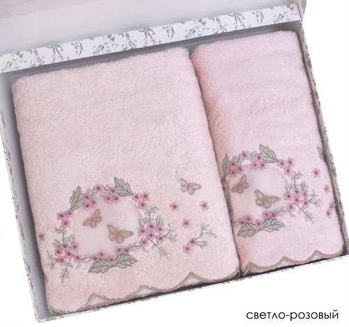 Набор полотенец для ванной в подарочной упаковке 2 пр. Pupilla ARMONI бамбуковая махра розовый, фото, фотография