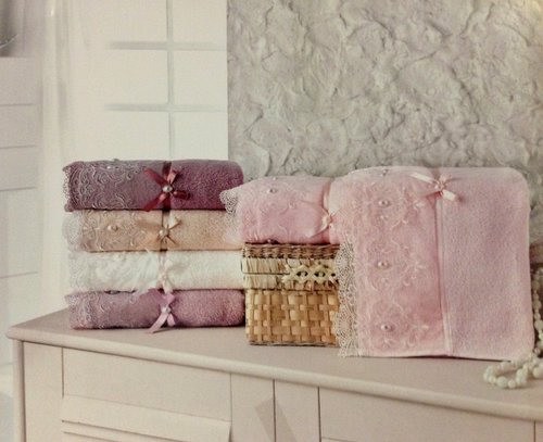 Набор полотенец для ванной в подарочной упаковке 2 пр. Pupilla INCI бамбуковая махра белый, фото, фотография