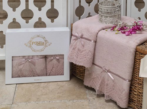 Набор полотенец для ванной в подарочной упаковке 2 пр. Pupilla VITA бамбуковая махра розовый, фото, фотография