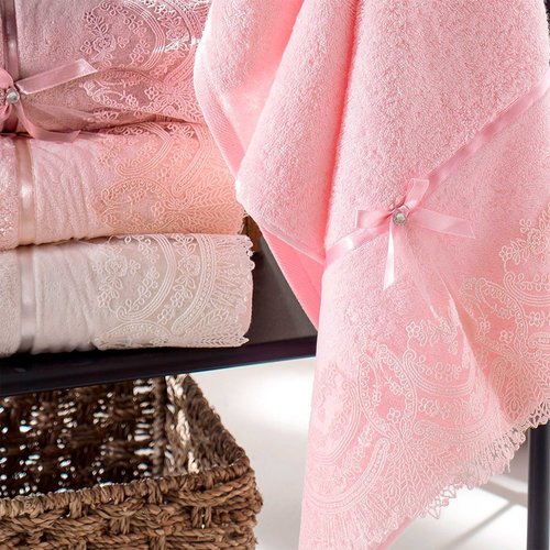 Набор полотенец для ванной в подарочной упаковке 2 пр. Pupilla VITA бамбуковая махра розовый, фото, фотография