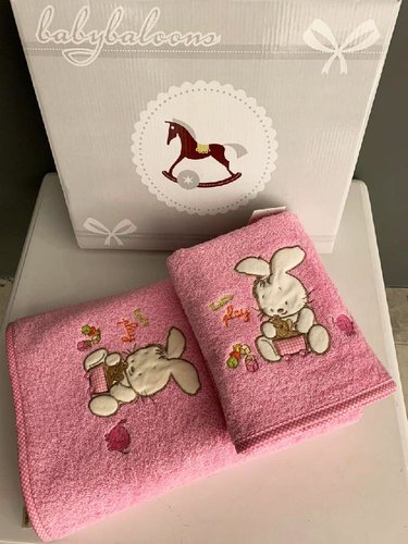 Подарочный набор детских полотенец для ванной 2 пр. La Villa TAVSAN DESEN хлопковая махра розовый, фото, фотография