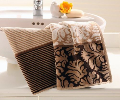 Набор полотенец для ванной 4 шт. Ozdilek DAMASK хлопковый велюр кофейный, с орнаментом 100х150, фото, фотография