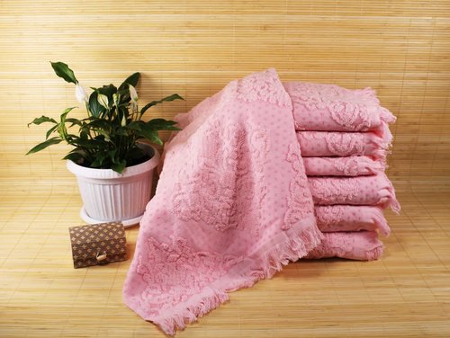 Набор полотенец для ванной 6 шт. Ozdilek DELFINO хлопковая махра розовый 50х90, фото, фотография