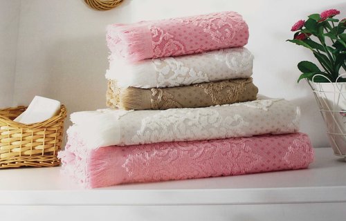 Набор полотенец для ванной 6 шт. Ozdilek DELFINO хлопковая махра розовый 50х90, фото, фотография