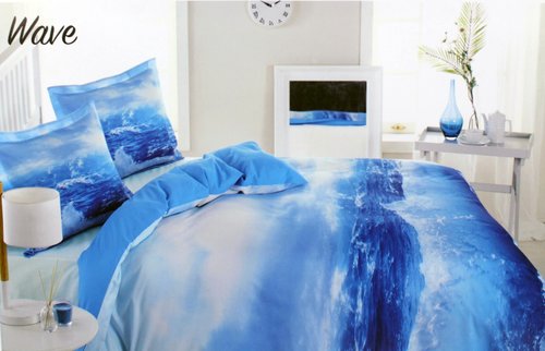 Постельное белье Ozdilek GRAND WAVE хлопковый ранфорс голубой евро, фото, фотография