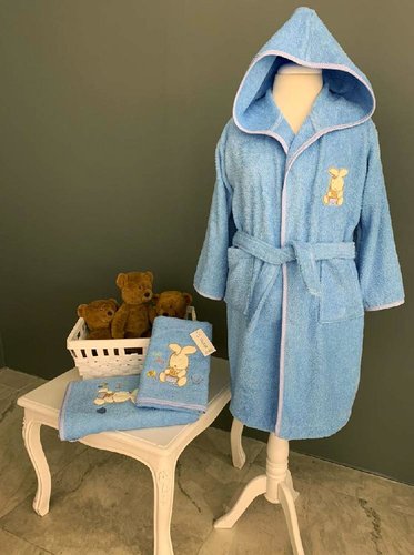 Детский халат La Villa TAVSAN хлопковая махра синий 7-8 лет, фото, фотография