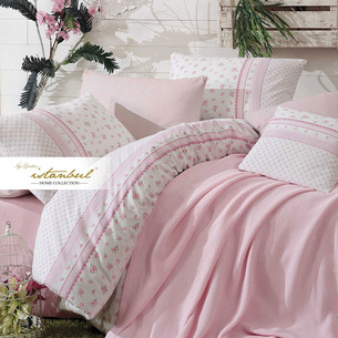Постельное белье с покрывалом-пике Istanbul Home Collection FLORIDA хлопковый ранфорс розовый евро
