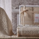 Подарочный набор полотенец для ванной 50х90, 70х140 Karna ESRA хлопковая махра бежевый, фото, фотография