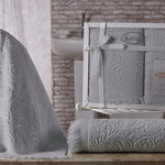 Подарочный набор полотенец для ванной 50х90, 70х140 Karna ESRA хлопковая махра серый, фото, фотография