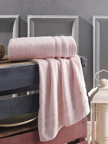 Полотенце для ванной Karna DERIN хлопковая махра розовый 70х140, фото, фотография
