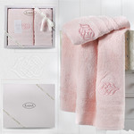 Подарочный набор полотенец для ванной 50х90, 70х140 Karna DERIN хлопковая махра розовый, фото, фотография