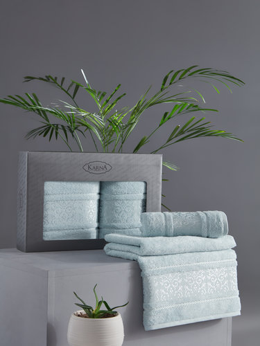 Подарочный набор полотенец для ванной 50х90, 70х140 Karna ARMOND махра бамбук/хлопок ментол, фото, фотография