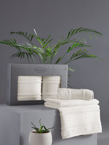 Подарочный набор полотенец для ванной 50х90, 70х140 Karna ARMOND махра бамбук/хлопок кремовый, фото, фотография
