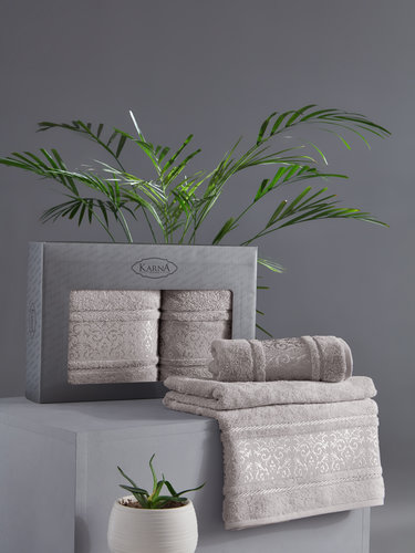 Подарочный набор полотенец для ванной 50х90, 70х140 Karna ARMOND махра бамбук/хлопок серый, фото, фотография