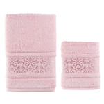 Подарочный набор полотенец для ванной 50х90, 70х140 Karna ARMOND махра бамбук/хлопок розовый, фото, фотография