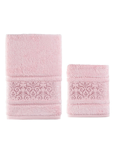 Подарочный набор полотенец для ванной 50х90, 70х140 Karna ARMOND махра бамбук/хлопок розовый, фото, фотография