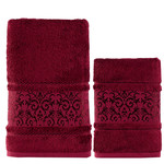 Подарочный набор полотенец для ванной 50х90, 70х140 Karna ARMOND махра бамбук/хлопок бордовый, фото, фотография