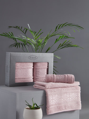 Подарочный набор полотенец для ванной 50х90, 70х140 Karna ARMOND махра бамбук/хлопок светло-лавандовый, фото, фотография