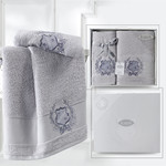 Подарочный набор полотенец для ванной 50х90, 70х140 Karna DAVIS хлопковая махра серый, фото, фотография