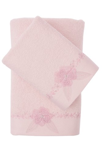 Подарочный набор полотенец для ванной 50х90, 70х140 Karna SIENA хлопковая махра грязно-розовый, фото, фотография