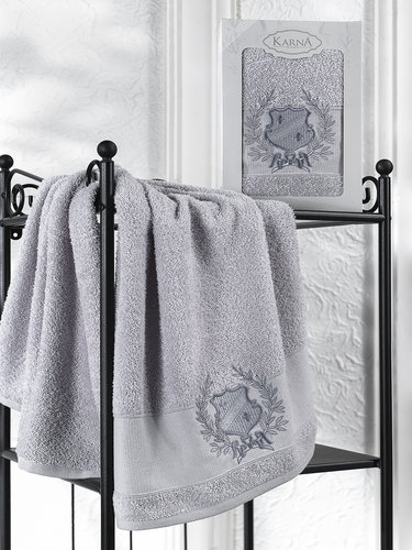 Полотенце для ванной в подарочной упаковке Karna DAVIS хлопковая махра серый 50х90, фото, фотография