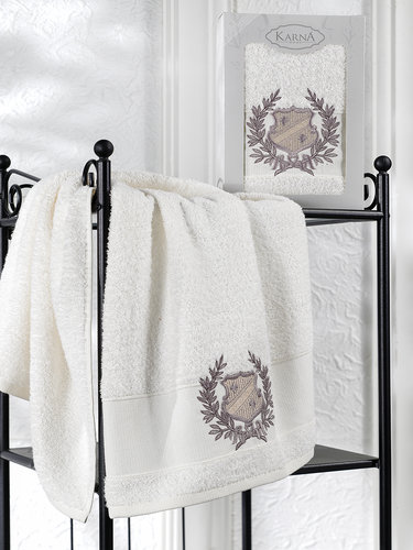 Полотенце для ванной в подарочной упаковке Karna DAVIS хлопковая махра кремовый 50х90, фото, фотография