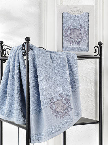Полотенце для ванной в подарочной упаковке Karna DAVIS хлопковая махра голубой 50х90, фото, фотография