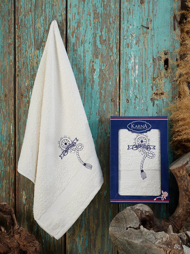 Полотенце для ванной в подарочной упаковке Karna ROTA хлопковая махра кремовый 50х90, фото, фотография