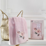 Полотенце для ванной в подарочной упаковке Karna VALDI хлопковая махра розовый 50х90, фото, фотография