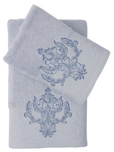 Подарочный набор полотенец для ванной 50х90, 70х140 Karna AROV хлопковая махра светло-голубой, фото, фотография