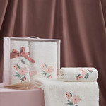 Подарочный набор полотенец для ванной 50х90, 70х140 Karna VALDI хлопковая махра кремовый, фото, фотография